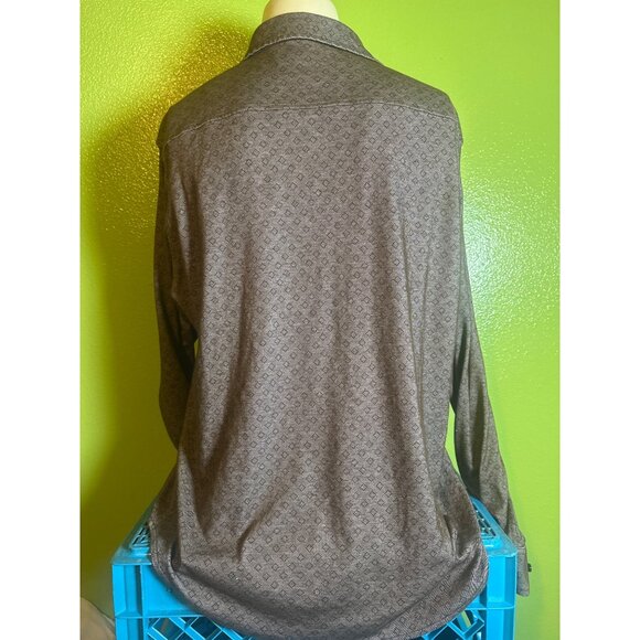 Tasso Elba Mens XL Brown Patterned Long Sleeve Shirt  Supima Cotton Blend - Picture 5 of 6